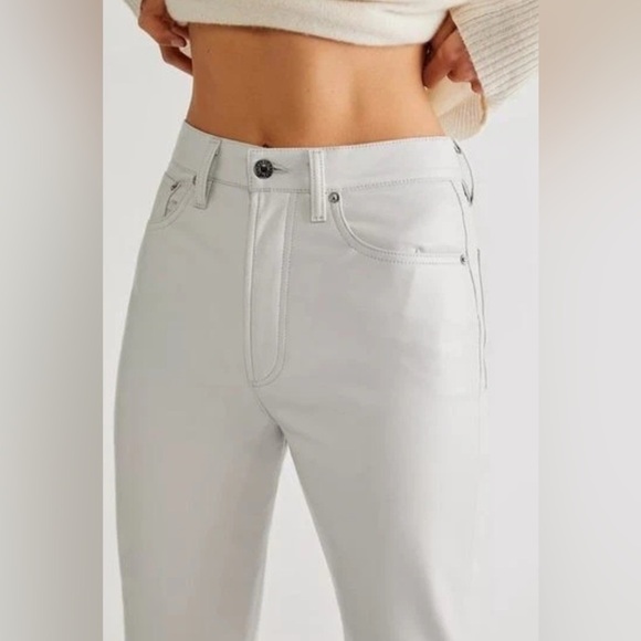 NWT• Agolde 90s Pinch Waist Light Grey Leather Pant • 26 - Picture 4 of 8